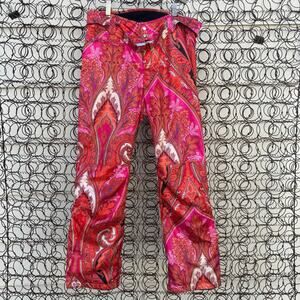 Bogner Belted orange pink paisley slinky ski snowboard pants US Size 8